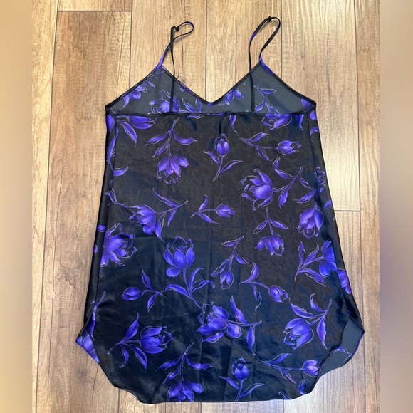 Vintage Floral Black and Purple Satin Slip Nightgown - Picture 2 of 5